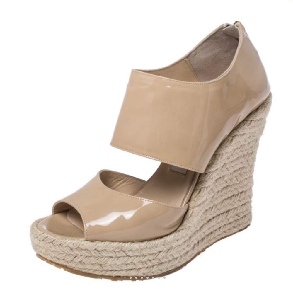 Jimmy Choo Patriot Patent Nude Wedges (8.5)